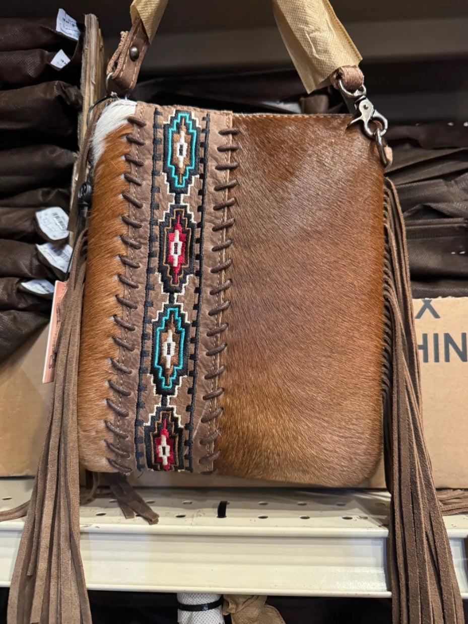 Genuine Cowhide & Leather Crossbody Purse