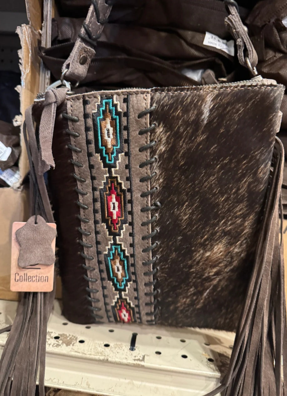 Genuine Cowhide & Leather Crossbody Purse