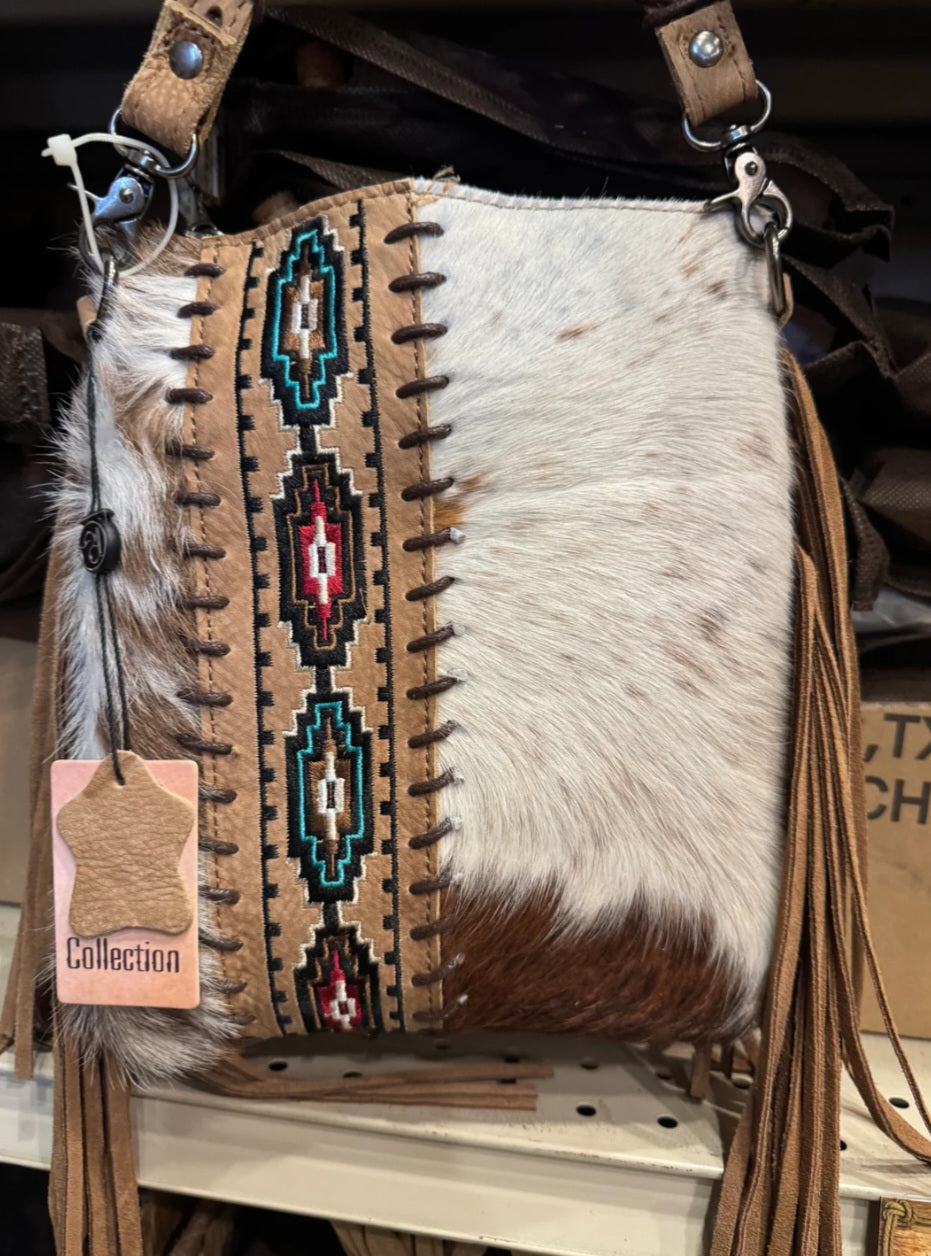 Genuine Cowhide & Leather Crossbody Purse